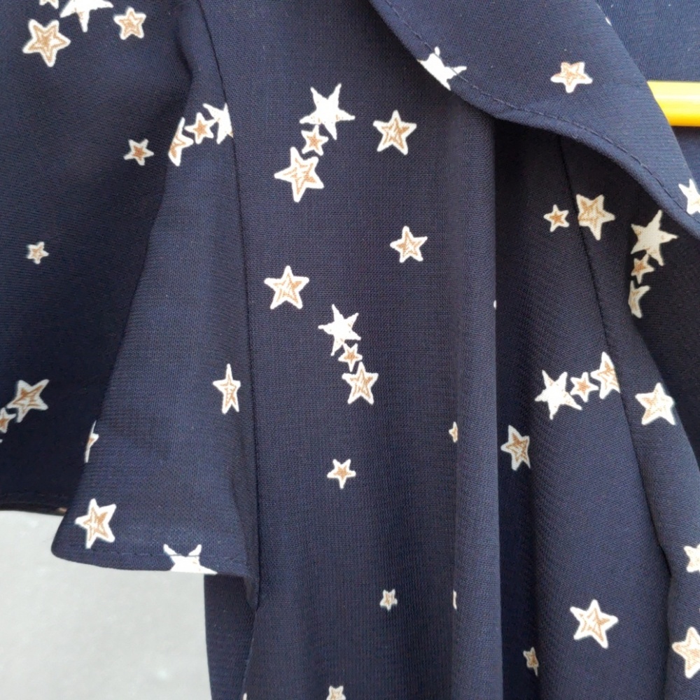 Star Dress Wrap Dress Sundress Dark Blue Gold
